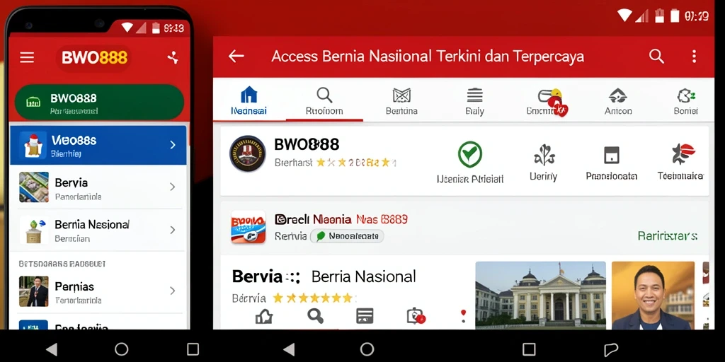 Tampilan antarmuka utama BWO888 dengan berita nasional terbaru.