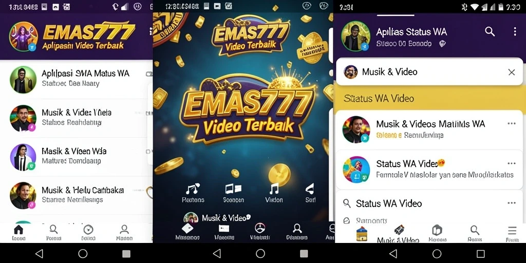 Tampilan antarmuka EMAS777 yang menarik untuk Status WA Video.
